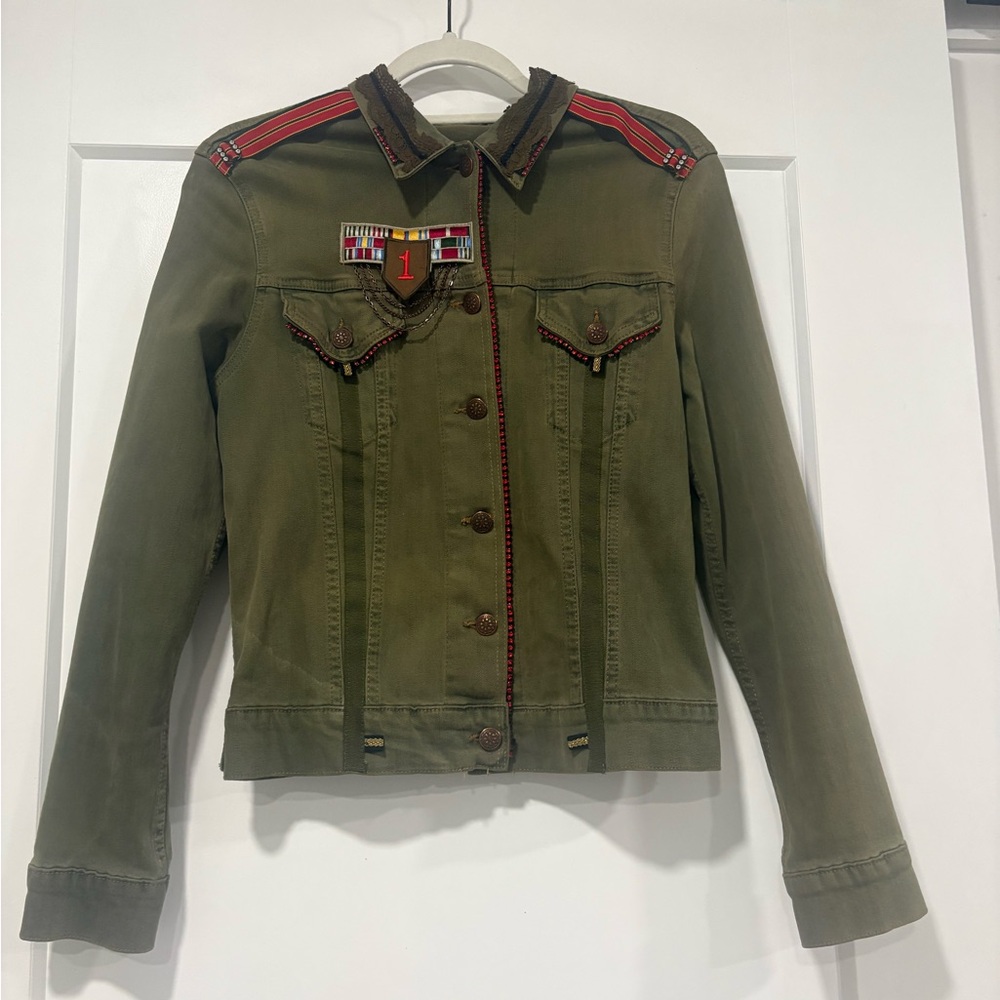 Women's Olive Utility Jacket with Red Accents